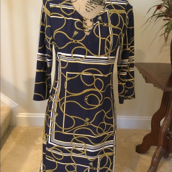 Tacera Navy blue print dress - Picture 2 of 8